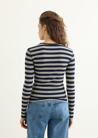Soft Cotton Stripe Rib Longsleeve Top