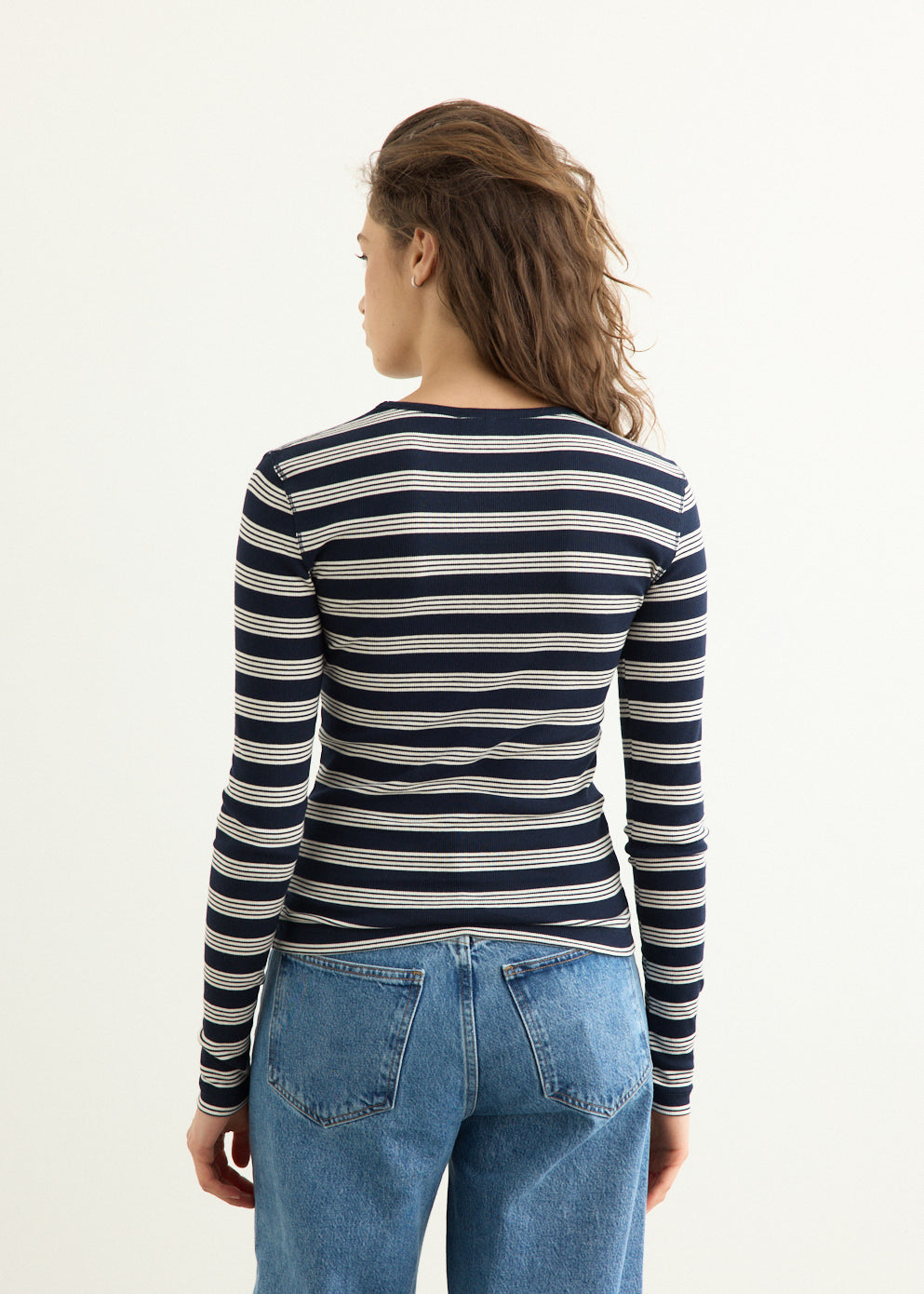 Soft Cotton Stripe Rib Longsleeve Top