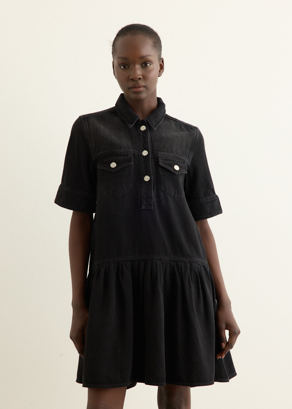 Soft Rigid Denim Mini Dress