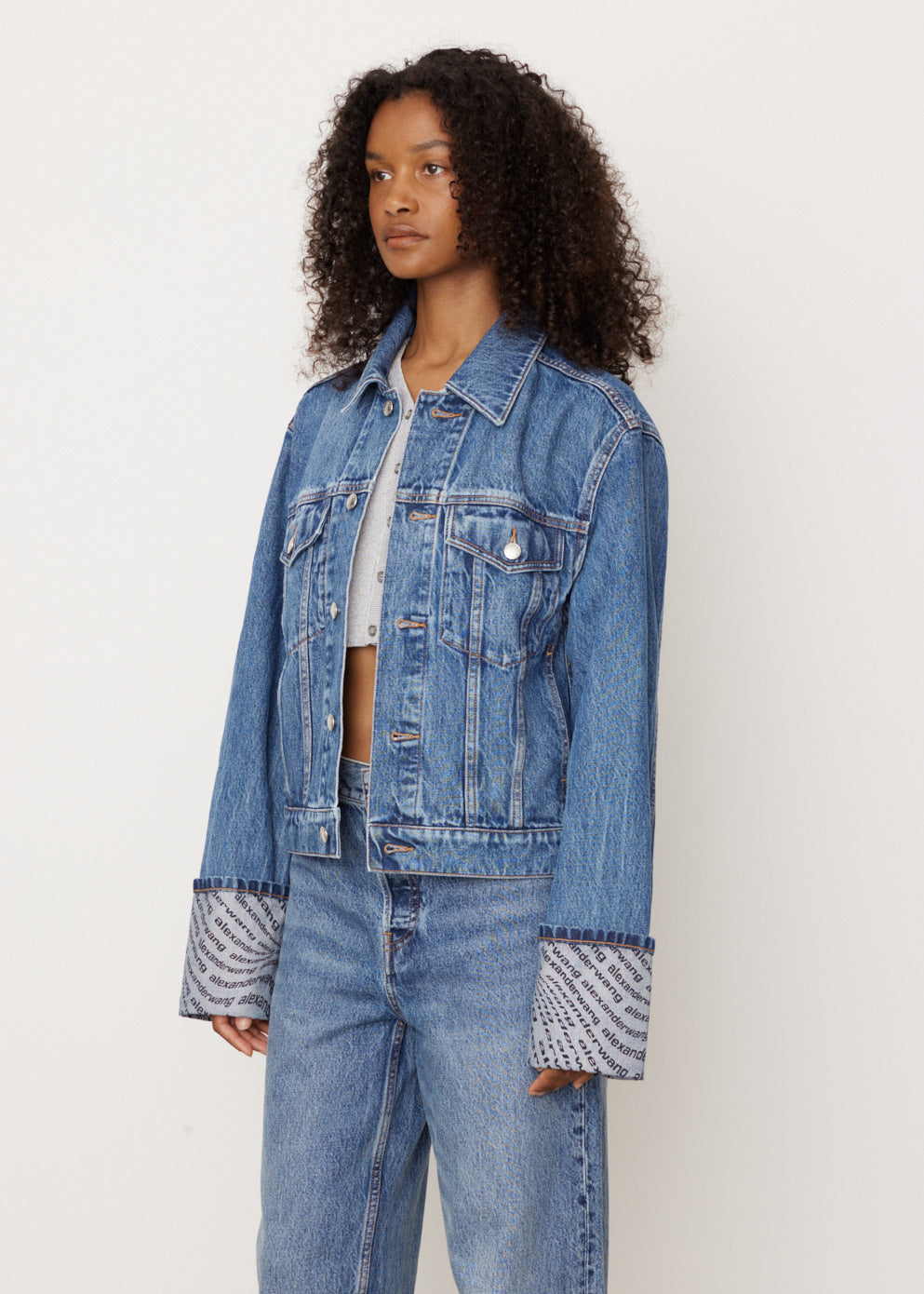 【ALEXANDER WANG】LOGO WAVE TRUCKER JACKET Alexander Wang Wave Cuff Trucker Jacket In Denim - ShopStyle