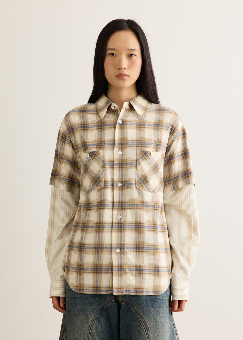 Sleeve Layered Check Shirt