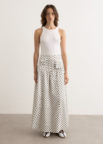 Printed Double Satin Long Pocket Skirt