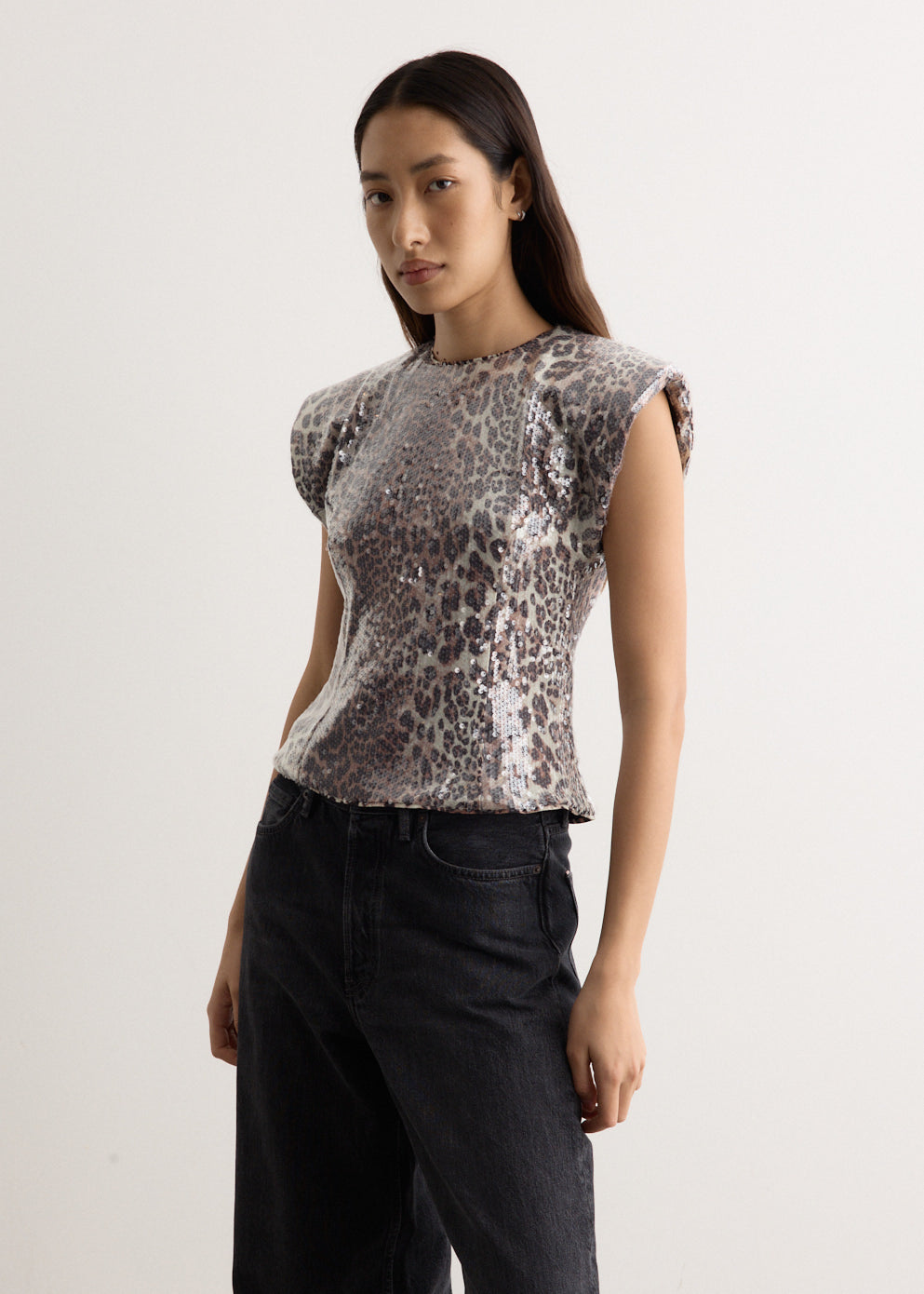 Printed Stretch Sequins Blouse