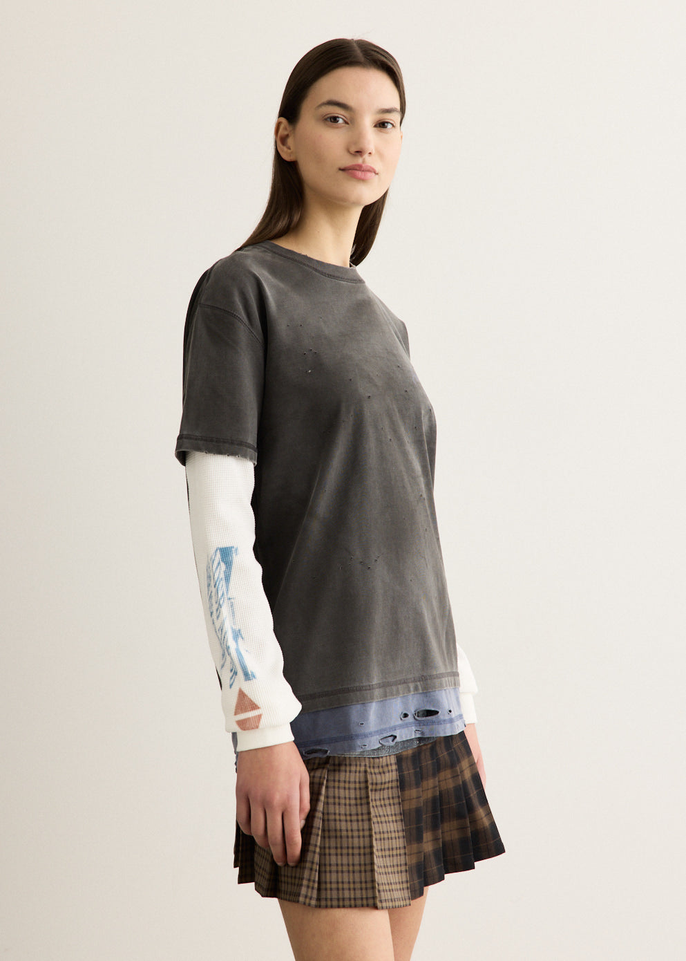 Distress Layered Long Sleeve T-Shirt