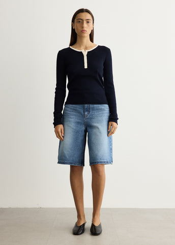 Buttoned Round-Neck Knit Top