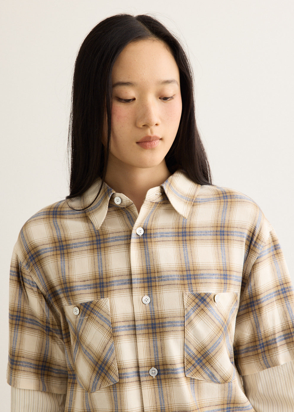 Sleeve Layered Check Shirt