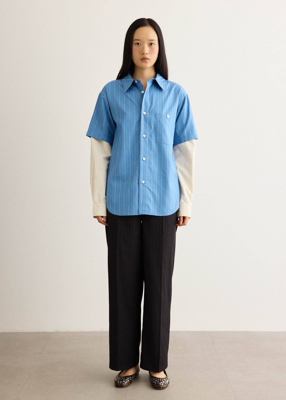 Sleeve Layered Stripe Shirt