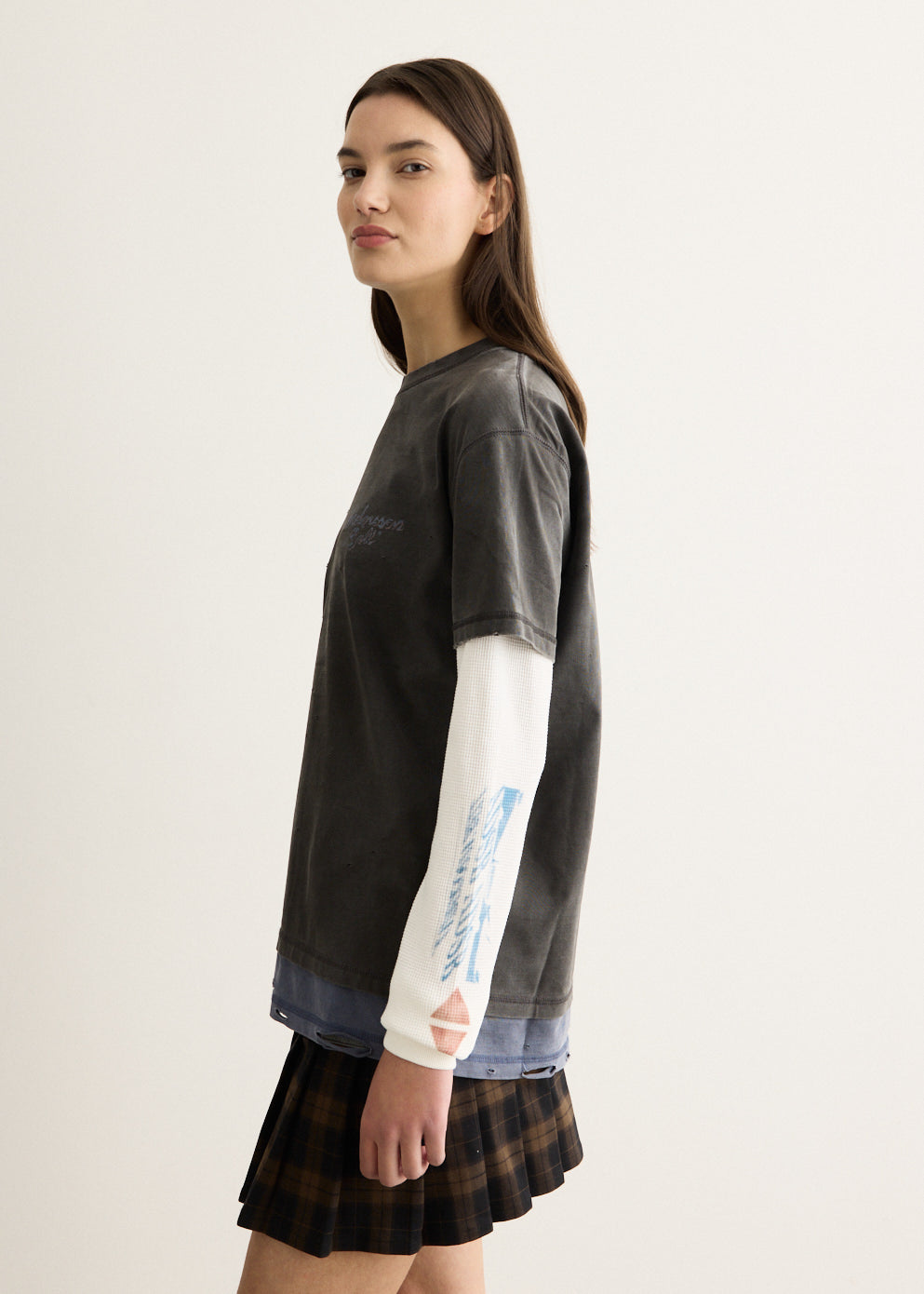 Distress Layered Long Sleeve T-Shirt