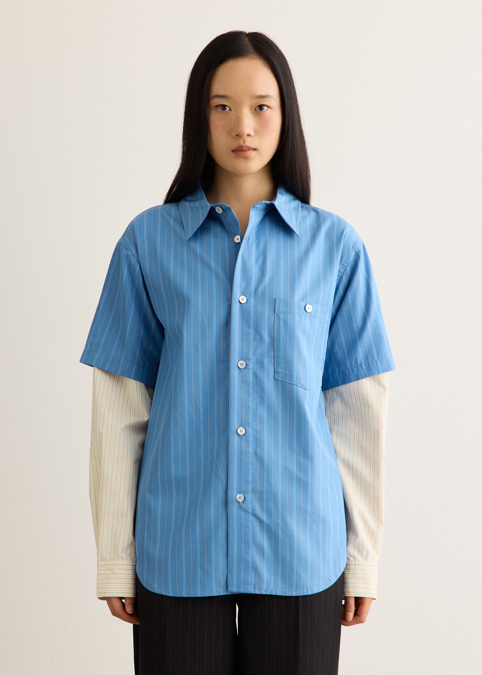 Sleeve Layered Stripe Shirt