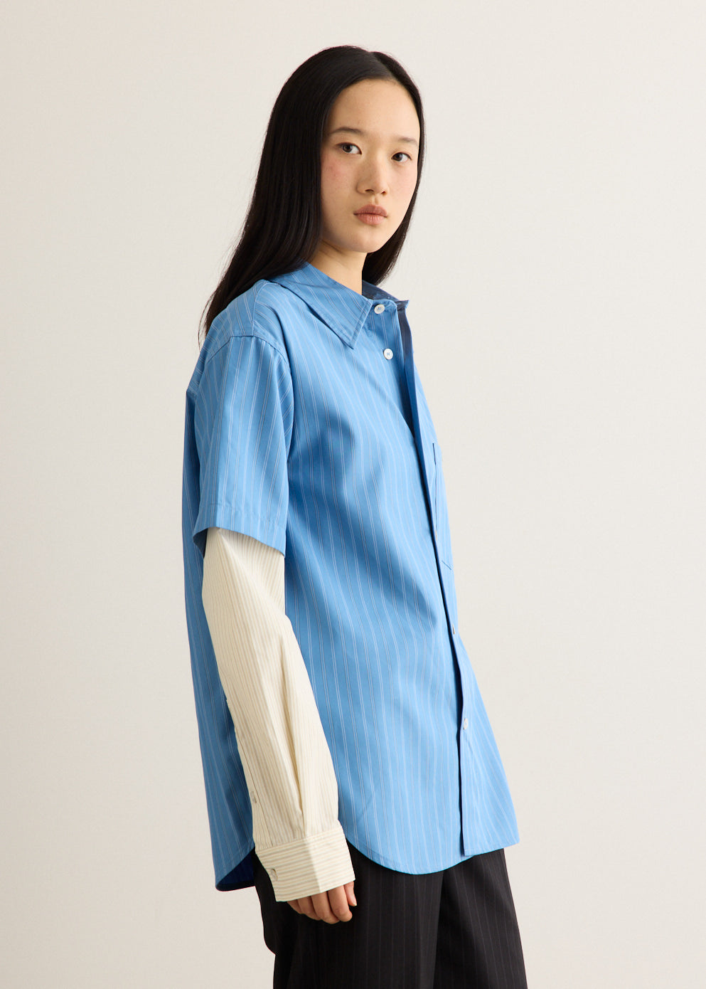 Sleeve Layered Stripe Shirt