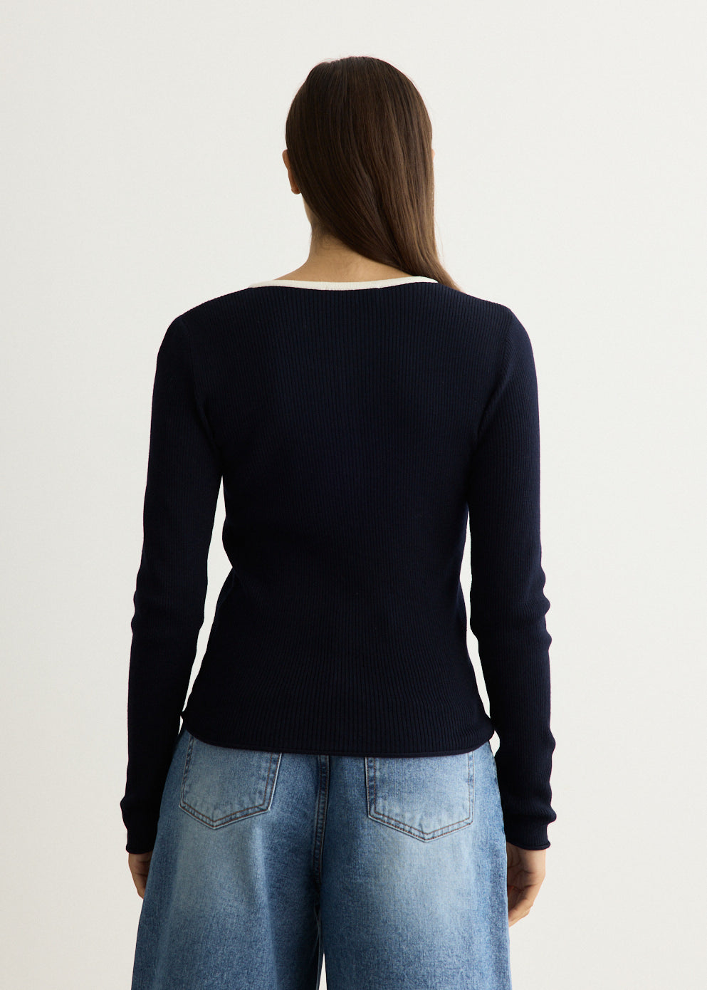 Buttoned Round-Neck Knit Top