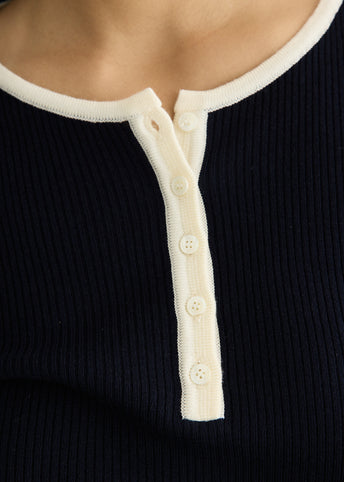 Buttoned Round-Neck Knit Top