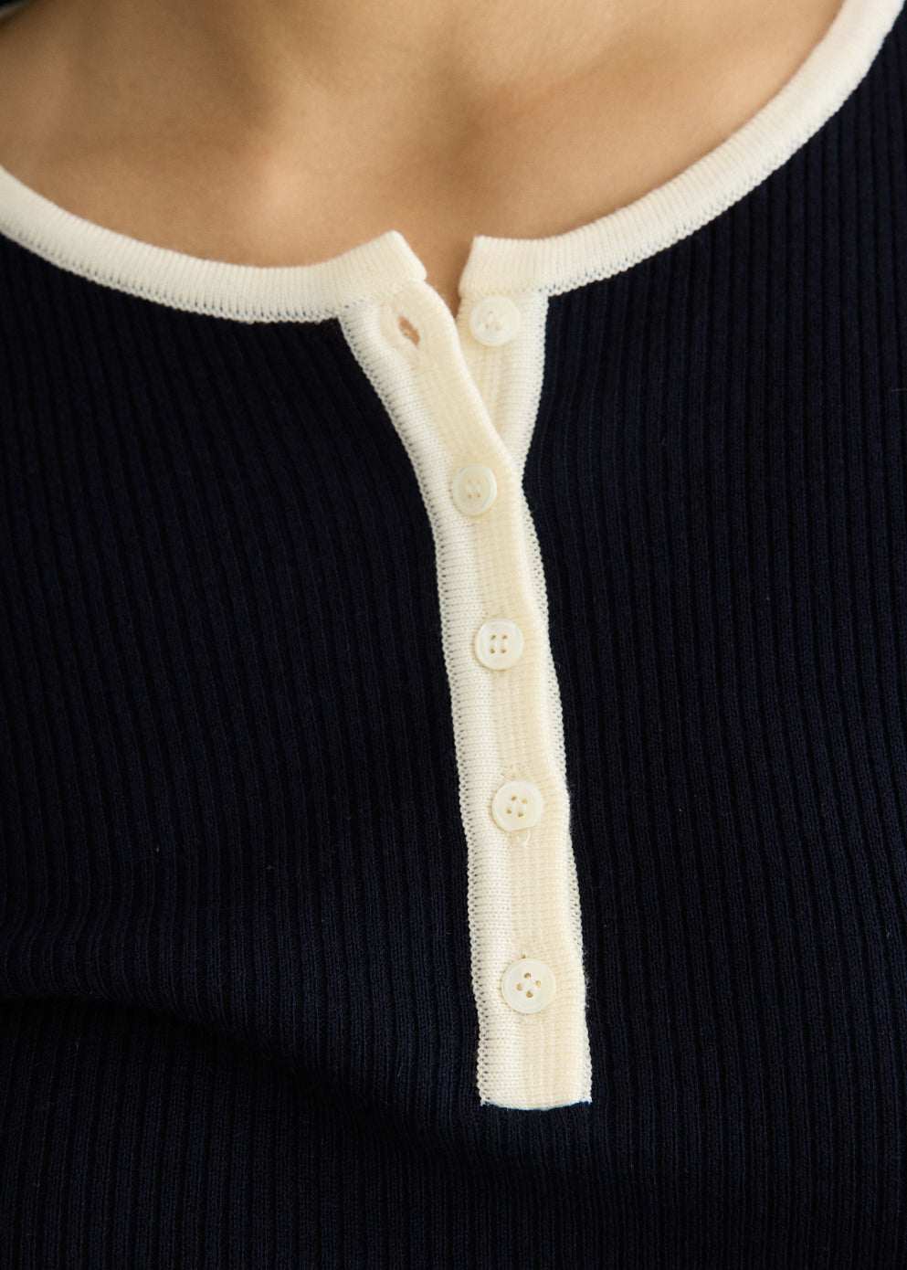 Buttoned Round-Neck Knit Top
