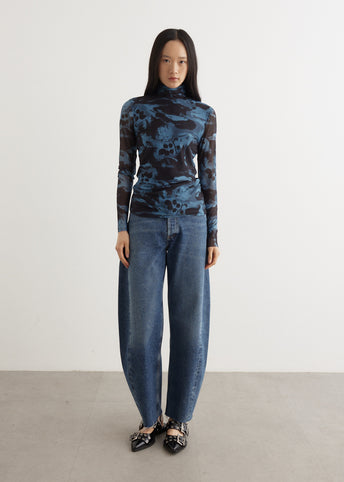 Printed Mesh Long Sleeve Rollneck Top
