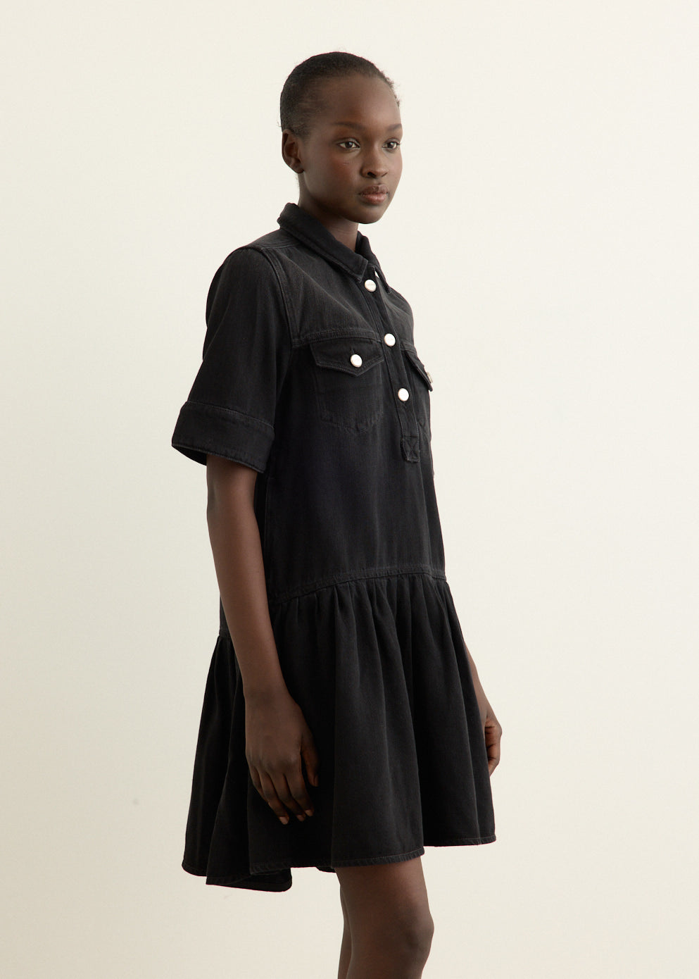 Soft Rigid Denim Mini Dress