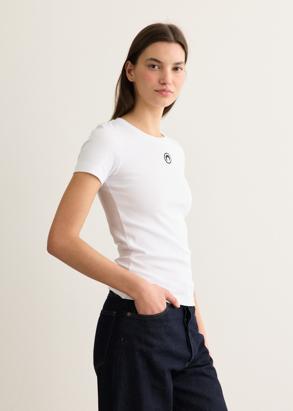 Moon Logo Ribbed Jersey Baby Fit T-Shirt