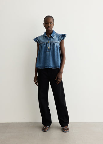 Denim Ruffle Top