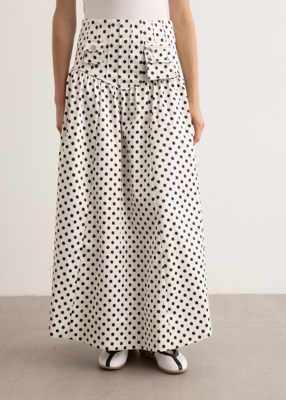 Printed Double Satin Long Pocket Skirt