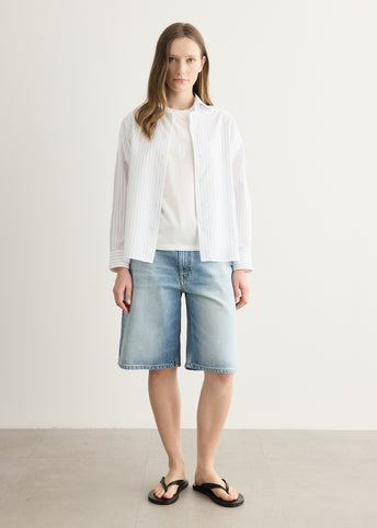 Long-Sleeved Blue Striped Shirt