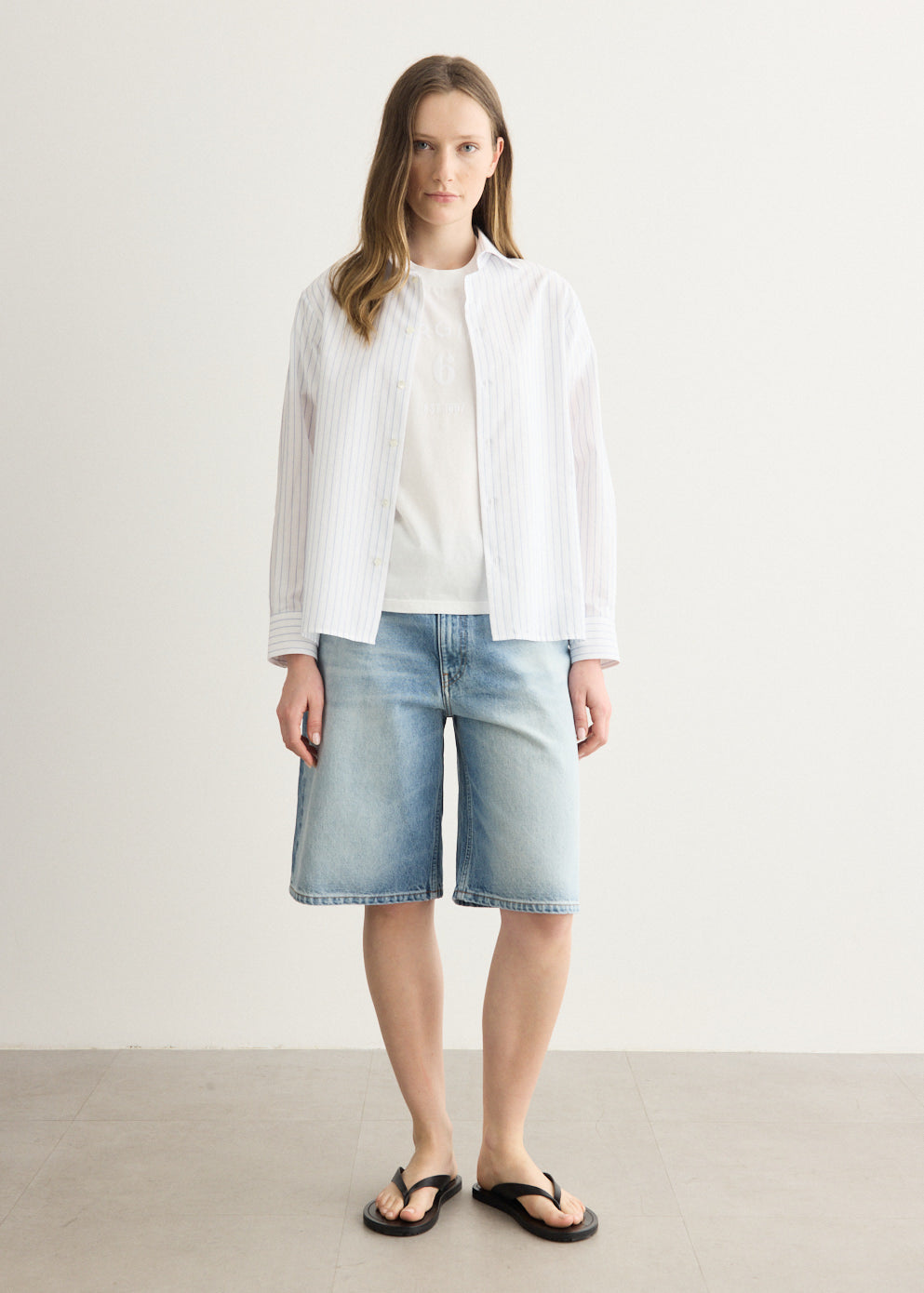Long-Sleeved Blue Striped Shirt