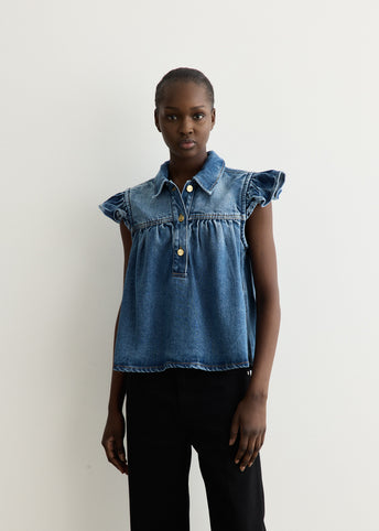 Denim Ruffle Top