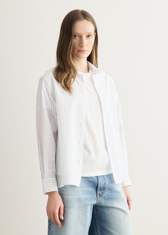Long-Sleeved Blue Striped Shirt