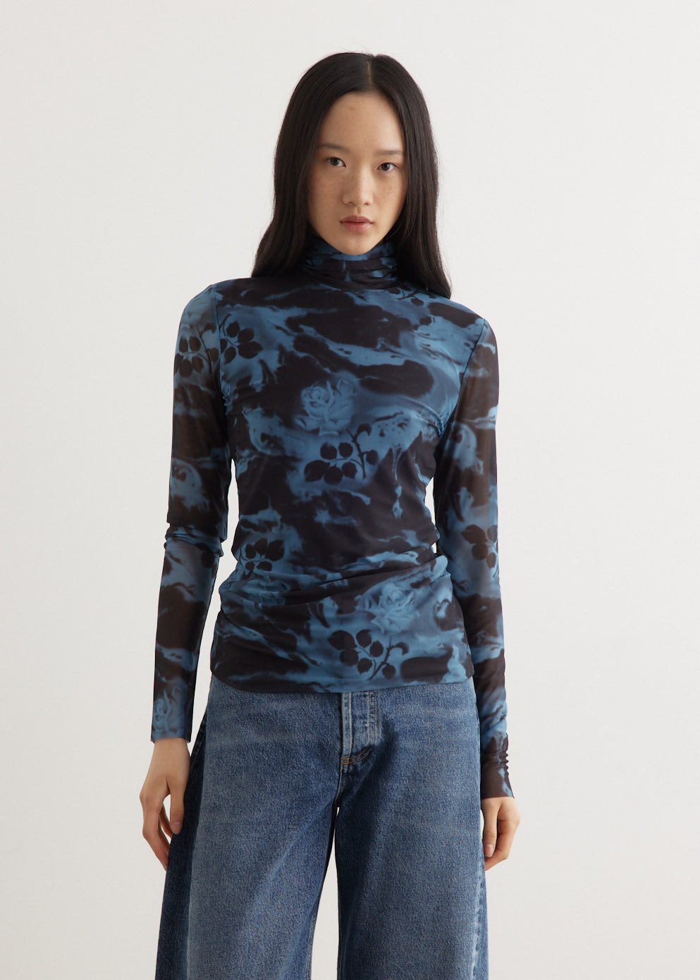 Ganni - Printed Mesh Long Sleeve Rollneck Top - Tops,Specials : American Fashion Style Bags On Sale Ganni - Printed Mesh Long Sleeve Rollneck Top - Tops,Specials : American Fashion Style Bags On Sale
