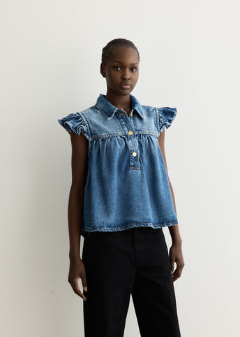 Denim Ruffle Top