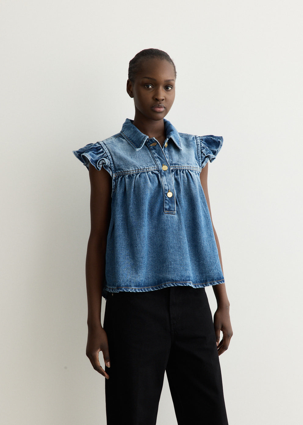 Denim Ruffle Top