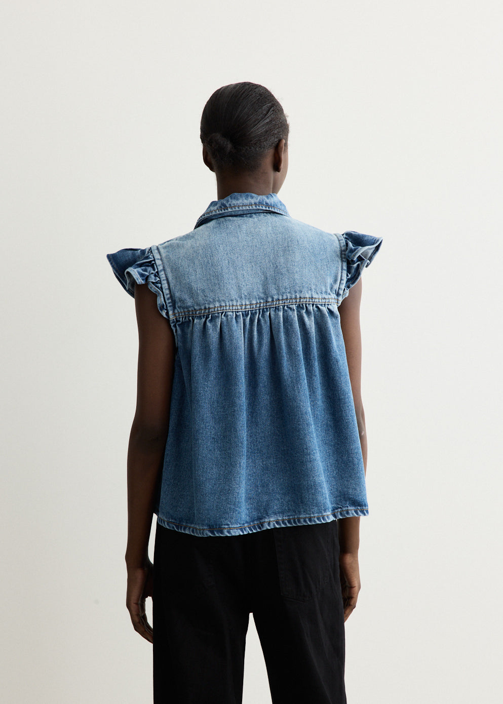 Denim Ruffle Top