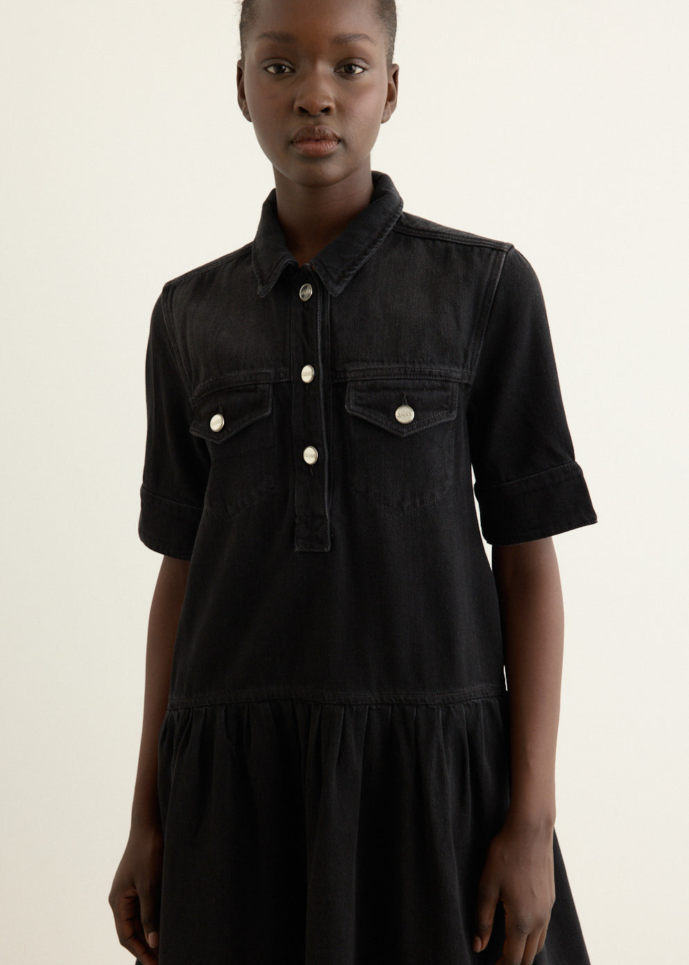 Soft Rigid Denim Mini Dress