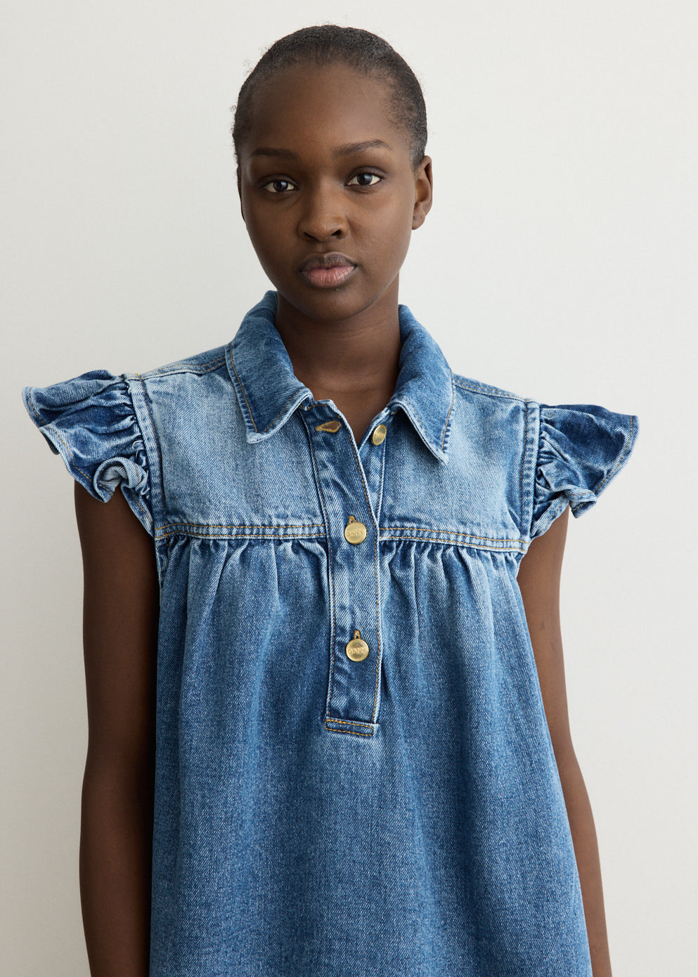 Denim Ruffle Top