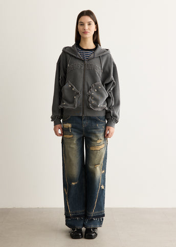 Raw-Cut Studded Zip-Up Hoodie