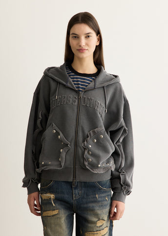 Raw-Cut Studded Zip-Up Hoodie