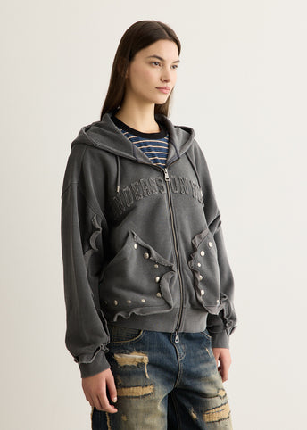 Raw-Cut Studded Zip-Up Hoodie