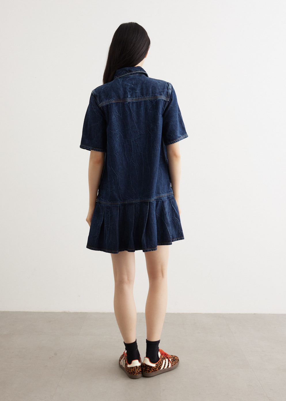 ganni fluffy denim mini dress Ganni Short-Sleeved Mini Fluffy Denim Dress in Green