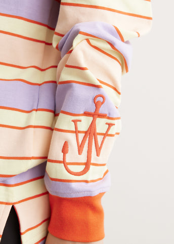 Striped Contrast Trim Long Sleeve Polo Top