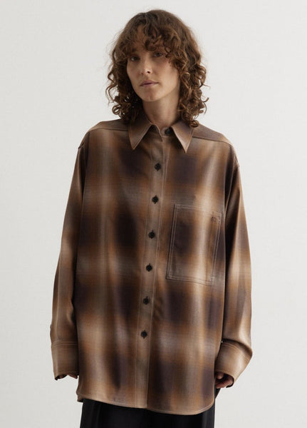 brown check dress shirt Brown Check Brushed Cotton Two-Pocket Work Shirt