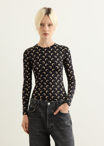 Moon Printed Jersey Long Sleeve Crewneck Top