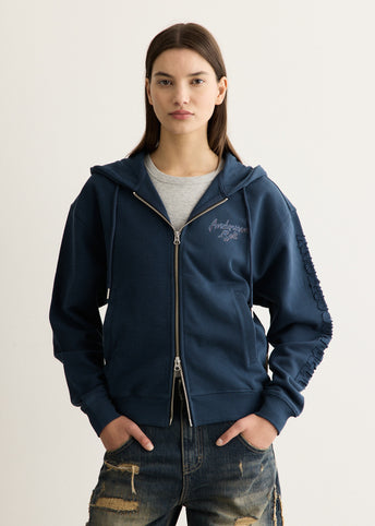 Unisex Patchword Liquid Logo Hood Zip-Up Sweatshirt