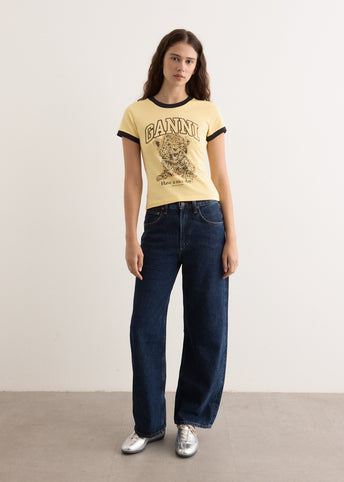 GANNI｜ (Yellow Cropped Leopard T-shirt (T4256 372)) Mellow Yellow Yellow Cropped Leopard T-shirt | GANNI