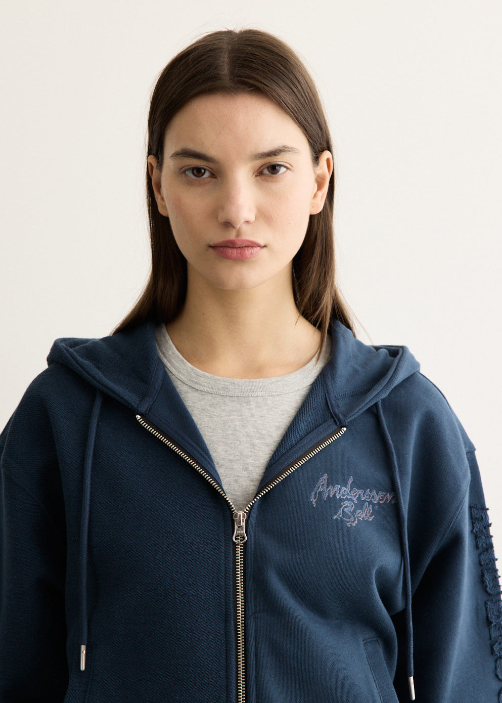 Unisex Patchword Liquid Logo Hood Zip-Up Sweatshirt