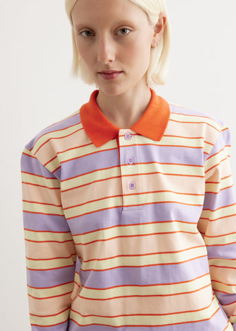 Striped Contrast Trim Long Sleeve Polo Top