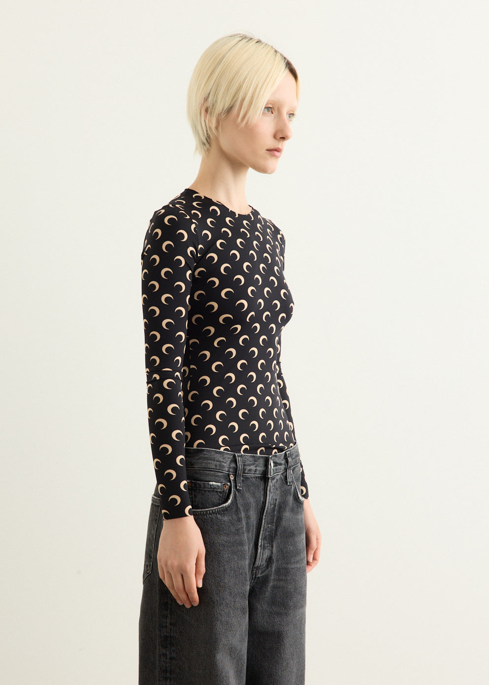 Moon Printed Jersey Long Sleeve Crewneck Top