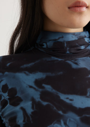 Printed Mesh Long Sleeve Rollneck Top