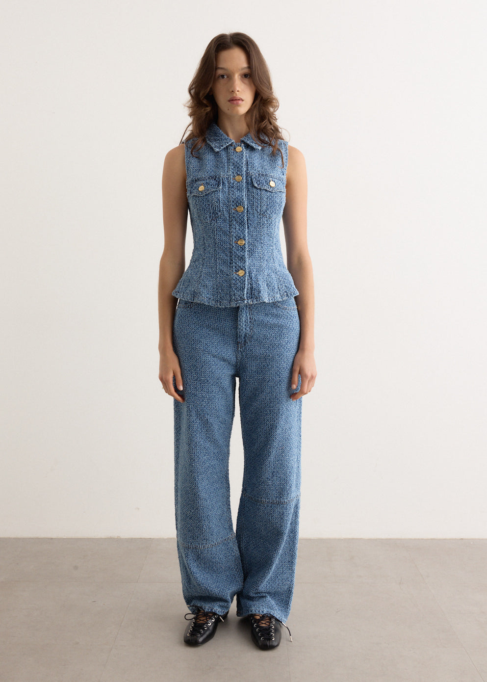 Fluffy Denim Fitted Top