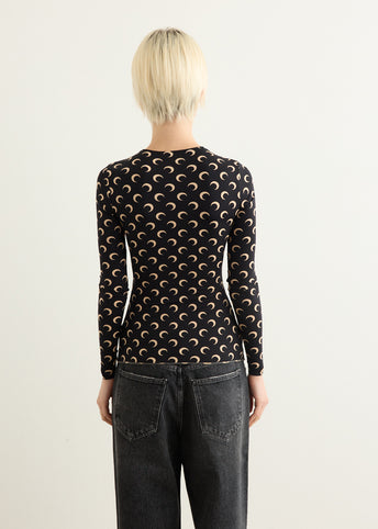 Moon Printed Jersey Long Sleeve Crewneck Top