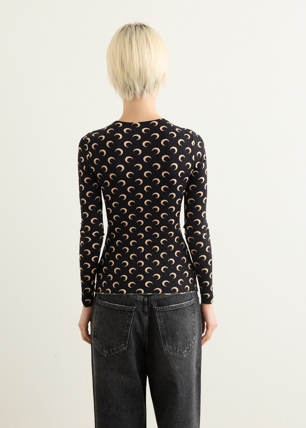 Moon Printed Jersey Long Sleeve Crewneck Top