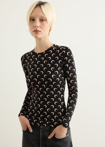 Moon Printed Jersey Long Sleeve Crewneck Top