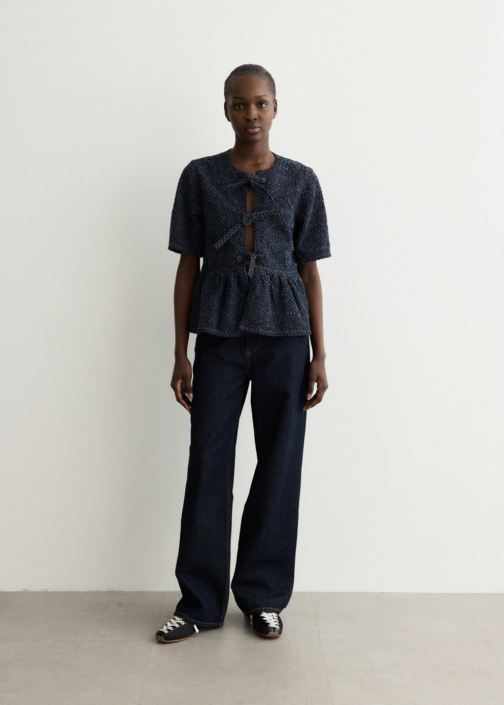Tweed Denim Peplum Blouse
